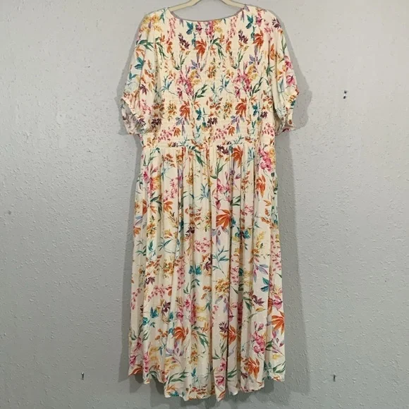 Torrid Floral Print Midi Swiss Dot Shirred Dress with Pockets size 3X - Picture 7 of 16